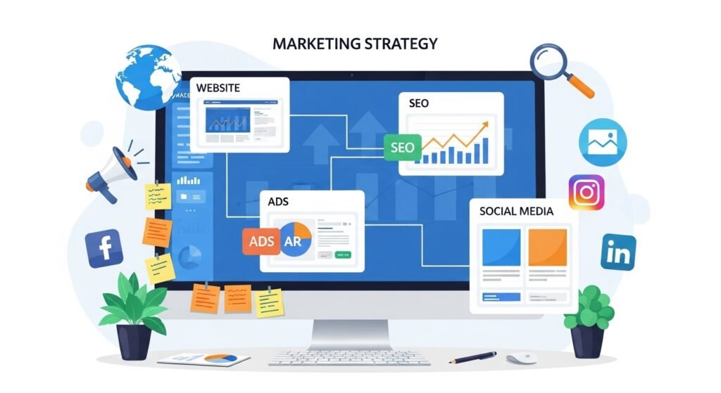 Full Digital Marketing Strategy (Website + SEO + Ads + Social Media)